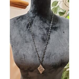 Women's Black Hollow Out Square Long Pendant Necklace